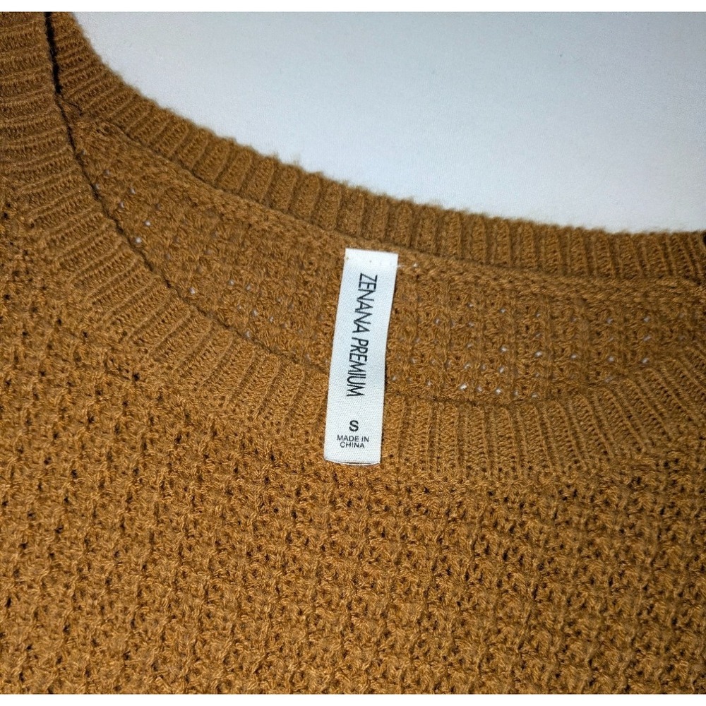Zenana Premium Knit Sweater Small Camel Brown Waffle Texture Cozy Casual Tunic - Picture 6 of 7